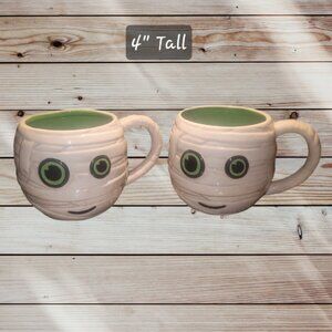 Set of 2 - PIER 1 - Mummy Coffee Mug - Halloween Spooky Cute Happy Monster